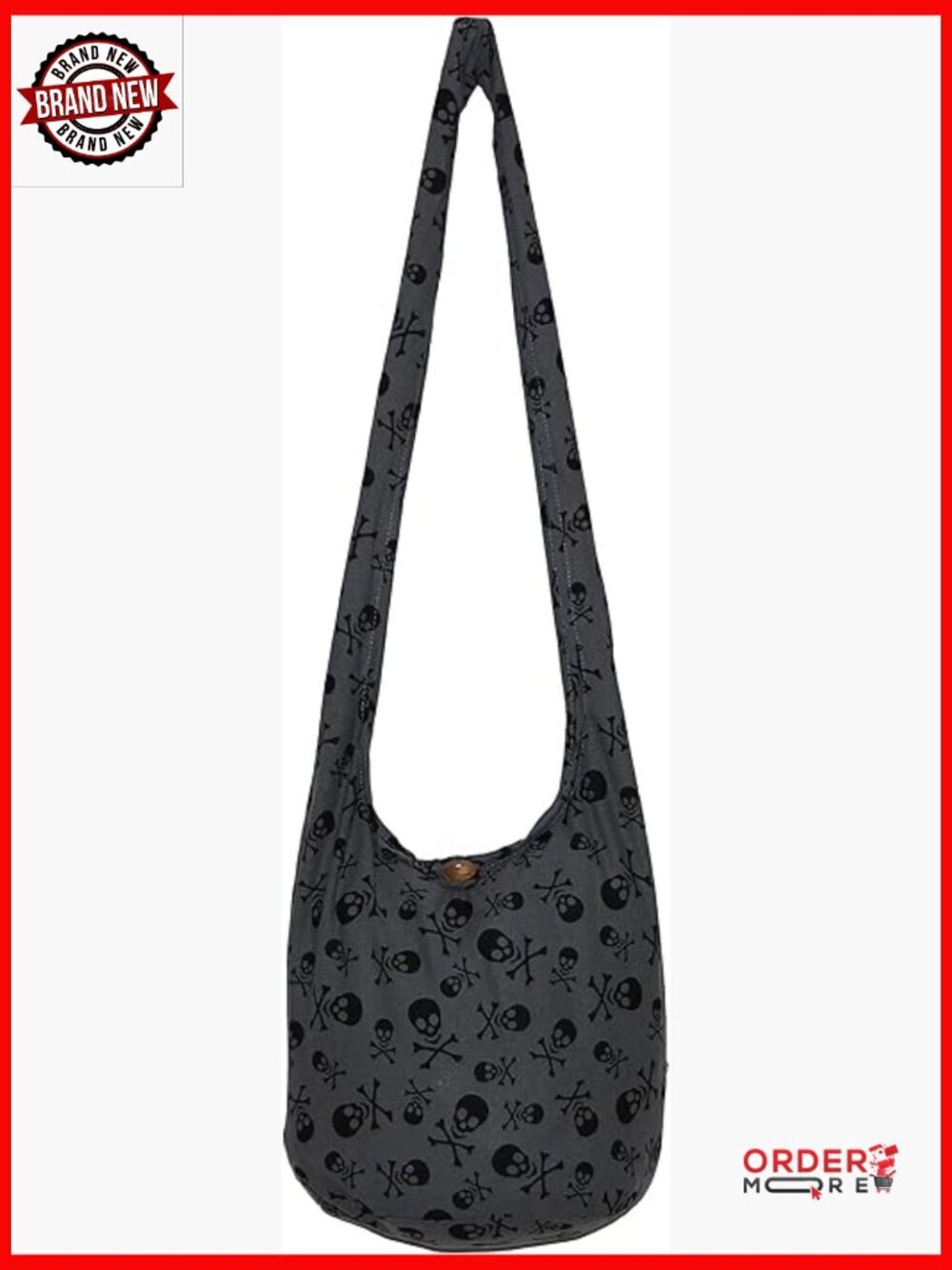 Skull Pattern Bohemian Hobo Crossbody Bag 33" Cotton Handmade Purse